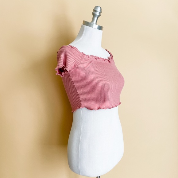Ribbed Lettuce Crop Top - Dusty Pink - Picture 3 of 11